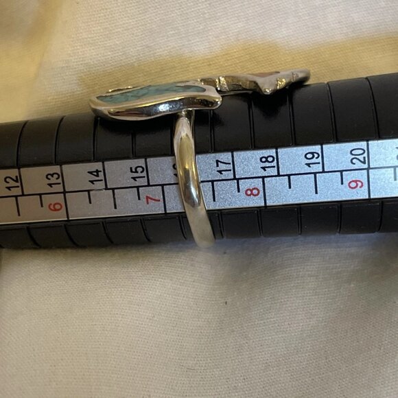 Silver Tone Phoenix Thunderbird Turquoise Coral Inlay Size 7.25 Costume Ring - Picture 9 of 9